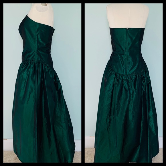 Vintage ILGWU 80/90s Strapless Green Dress 42 - Picture 3 of 4